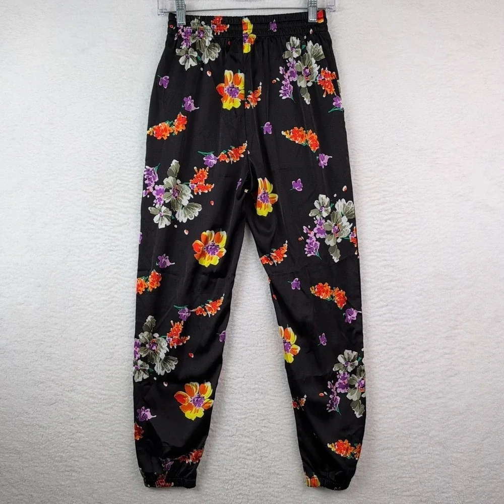 NWT Savage x Fenty Night Blooms Satin Pajama Set Women's XS Black Floral‎